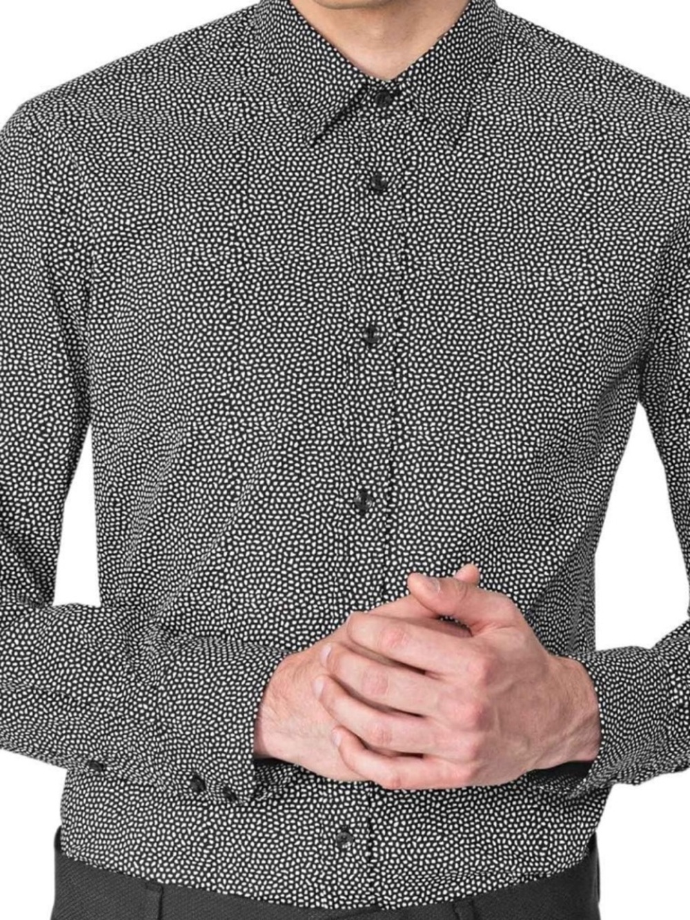 John Varvatos Slim Fit Black & White Dot-Print Men's Shirt size M